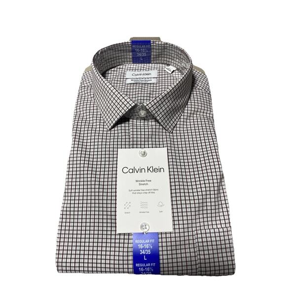 Calvin Klein Dress Shirt Mens 16 16.5 White Check Wrinkle Free Stretch New - Picture 1 of 4